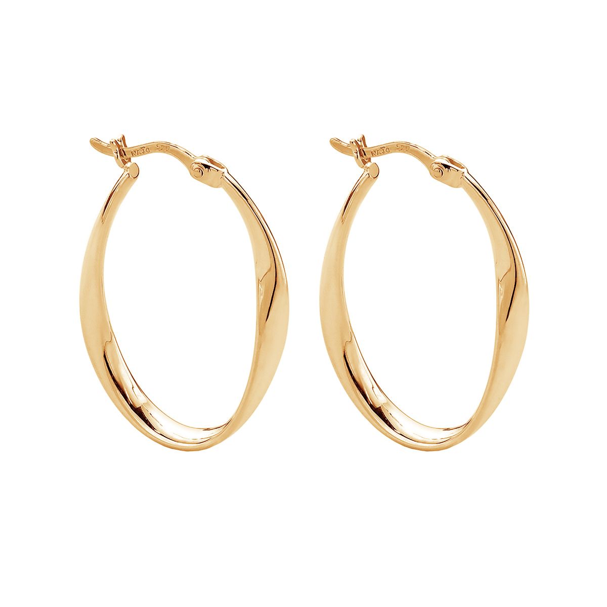 3x28mm yellow gold (14k 1mc) plated silver ribbon oval hoop with lever clasp, antitarnish E5238