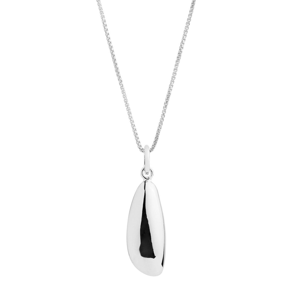 10x43mm, silver irregular puffed pebble shape pendant on C0146-45cm 0.8mm round box chain with 5cm extension N7254