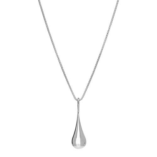 8x25mm silver puff teardrop pendant on C0132-42-7, 0.8mm round box chain 42cm plus 5cm ext, antitarnish N6218