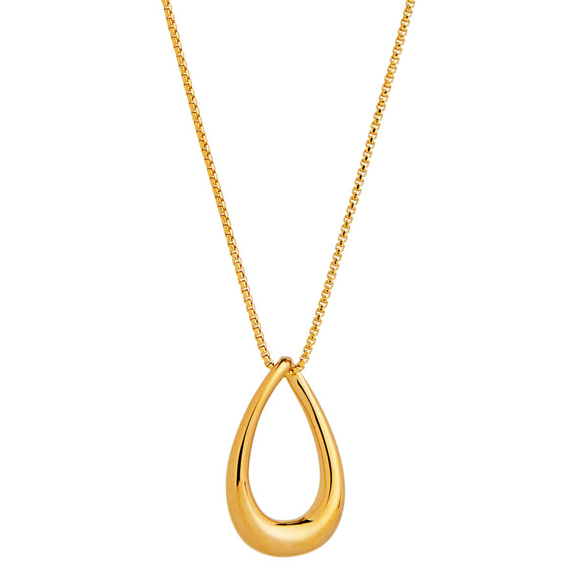 12x20mm yell gold (14k 1mc) silver open teardrop pendant on C0142-45cm (14k 2mc) 1mm box chain+5cm ext N7353