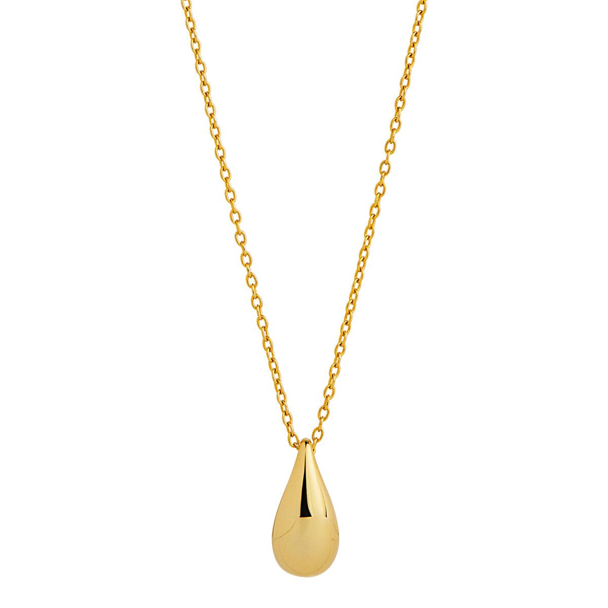 8x17mm yellow gold (14k 2mc) plated silver teardrop shape pendant on 1mm link chain, 45cm+5cm ext, antitarnish N7305