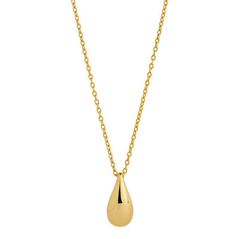 8x17mm yellow gold (14k 2mc) plated silver teardrop shape pendant on 1mm link chain, 45cm+5cm ext, antitarnish N7305