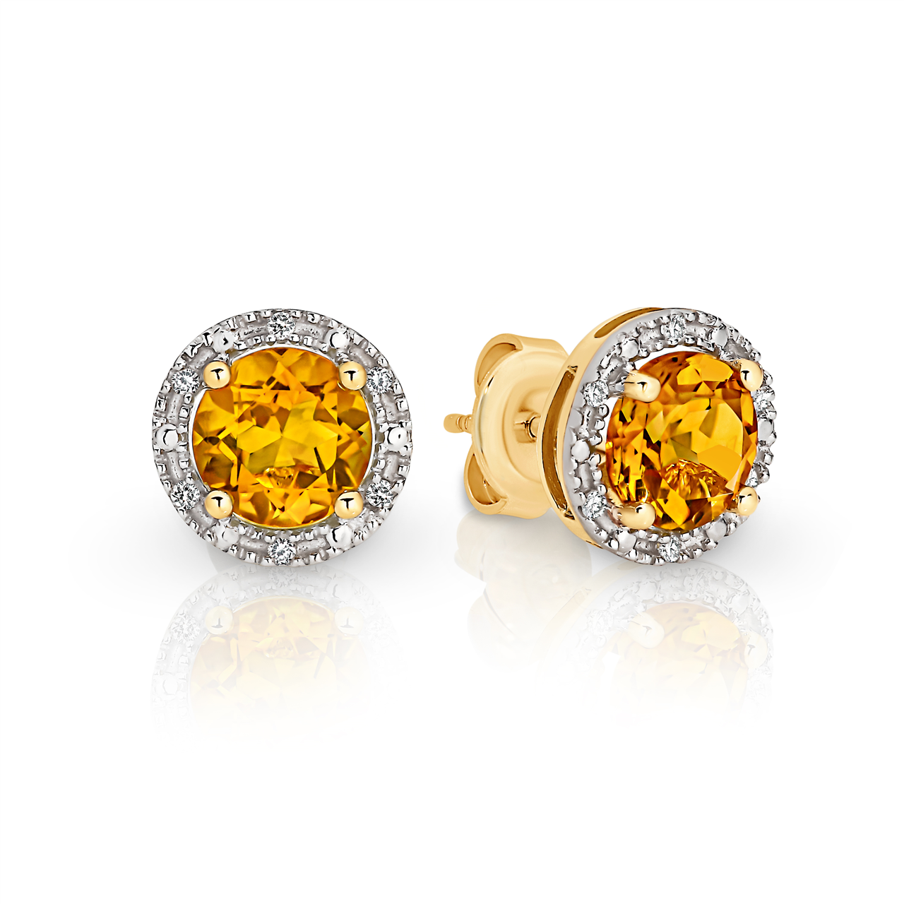 9Y round citrine and diamond halo studs AU00328