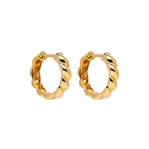 4x16mm twist pattern round huggie earring, gold (14k 1mc) plated silver, antitarnish E6519