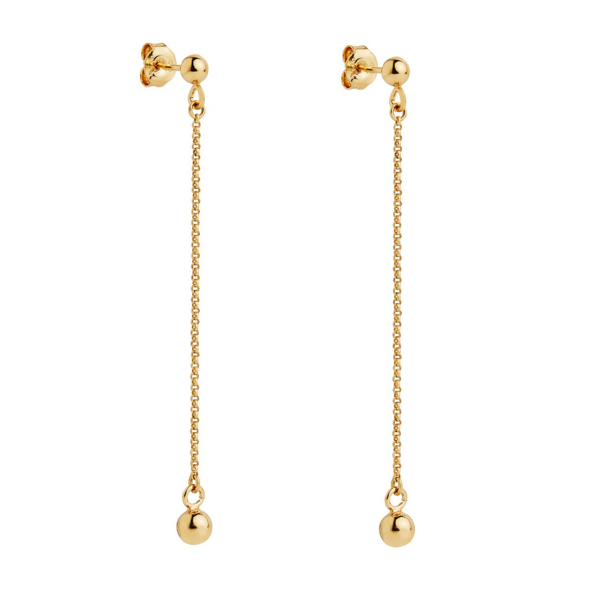 5x70mm, yellow gold (14k 1mc) plated silver 5mm ball on end of fine chain, with stud fitting, antitarnish E7251
