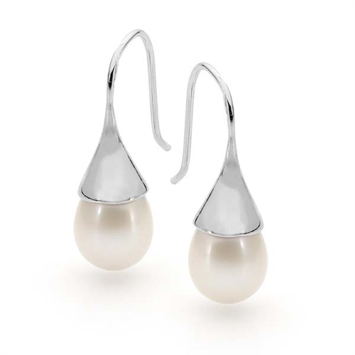 S/S white drop 7.5-8mm FWP hook earrings MF790-W-E