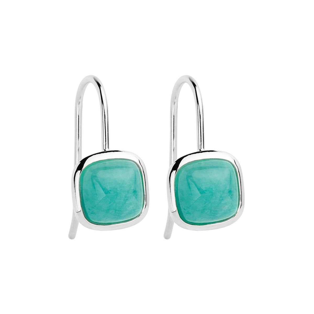 21x10mm, 8mm square cab amazonite in silver bezel setting and fixed hook E6900