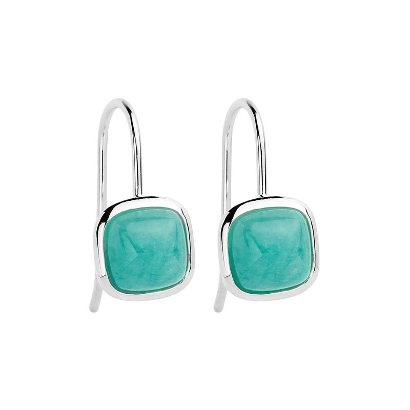 21x10mm, 8mm square cab amazonite in silver bezel setting and fixed hook E6900