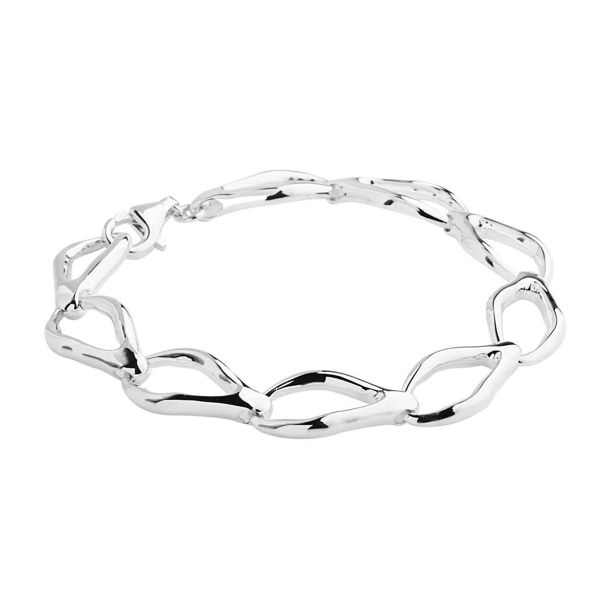 11x21mm silver open leaf shape link bracelet, 18.5cm, antitarnish B6927