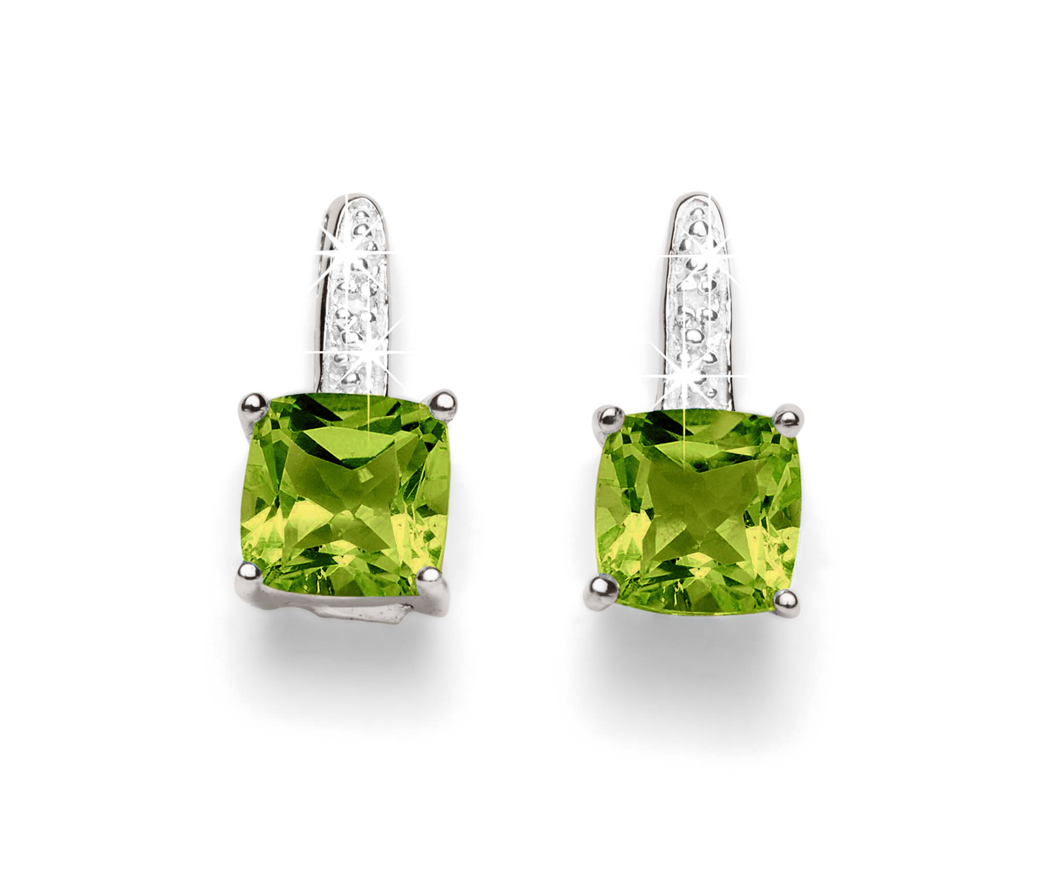 SS peridot and diamond cushion shape studs AG01202