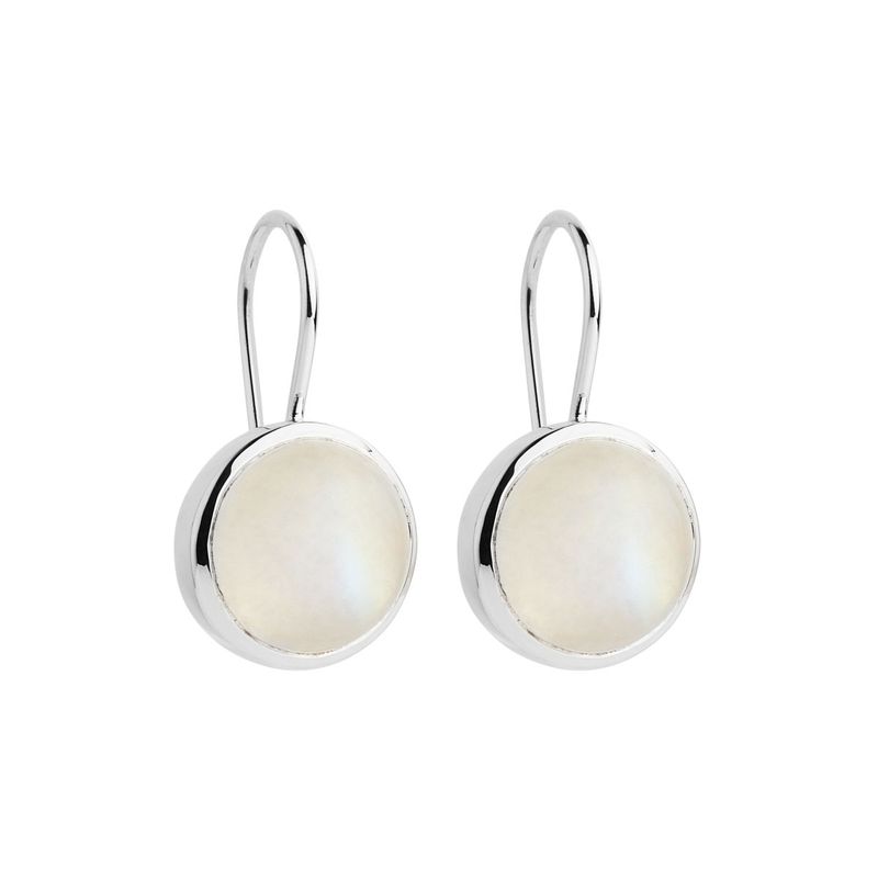 14x22mm, round cabochon rainbow moonstone in silver setting with fixed hook, antitarnish E7266