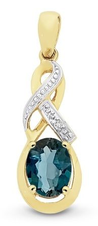 9ct Gold London Blue Topaz &amp; Diamond Pendant M2752