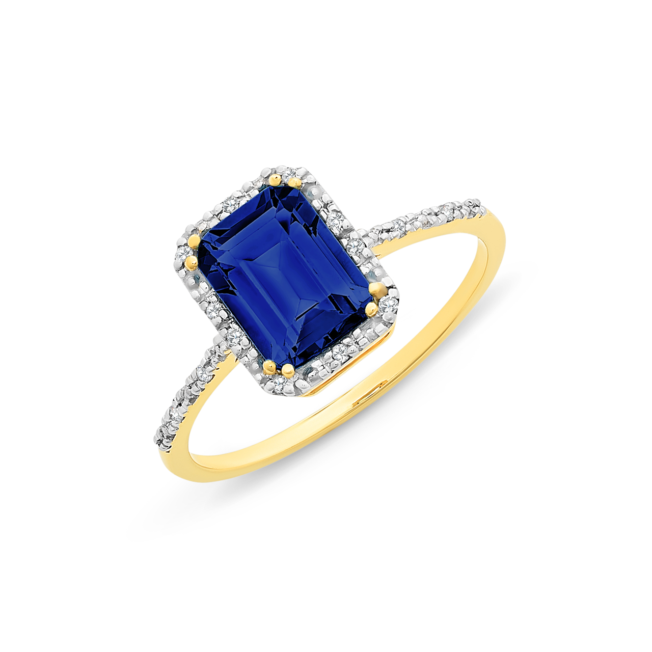 9ct Gold Created Sapphire &amp; Diamond Ring M2972