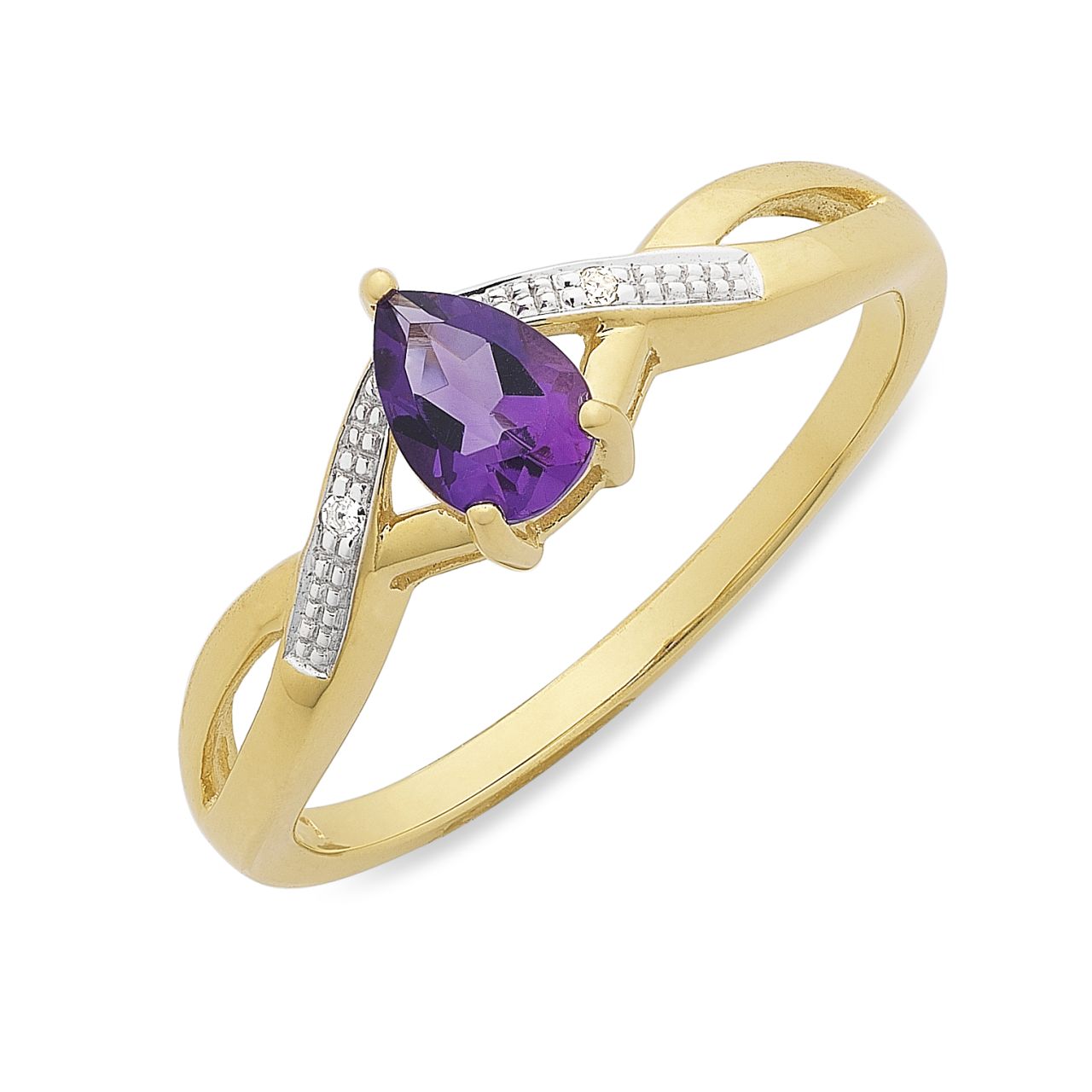 9ct Gold Amethyst &amp; Diamond Ring M3096