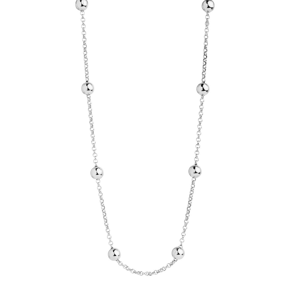 6mm silver balls stationed around 2mm round link chain necklace, 60cm+5cm ext, antitarnish N7248-60