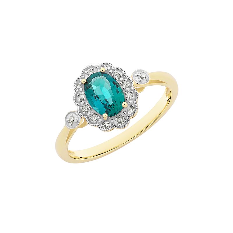 9ct gold created emerald &amp; diamond ring M3097