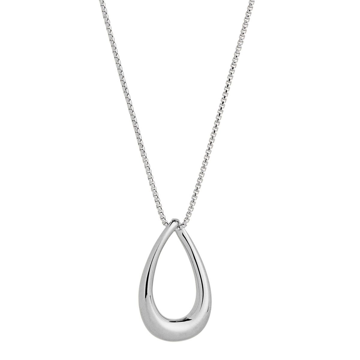 12x20mm silver open teardrop pendant on C0146-45cm 1mm round box chain with 5cm extension N7352