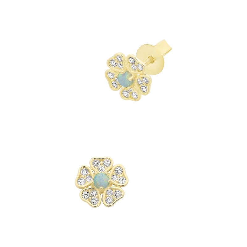 9ct Gold Created Opal &amp; Cubic Zirconia Stud Earrings M3073