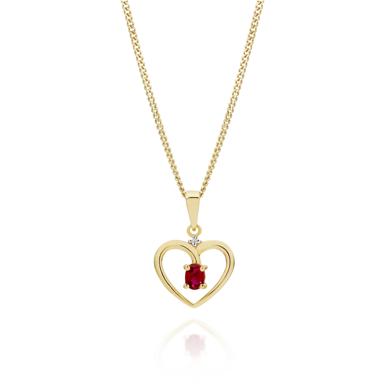 9Y heart pendant with claw set dangling created ruby and diamond AU00347