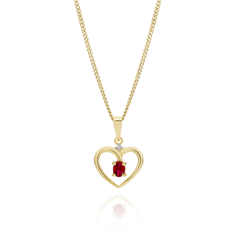9Y heart pendant with claw set dangling created ruby and diamond AU00347
