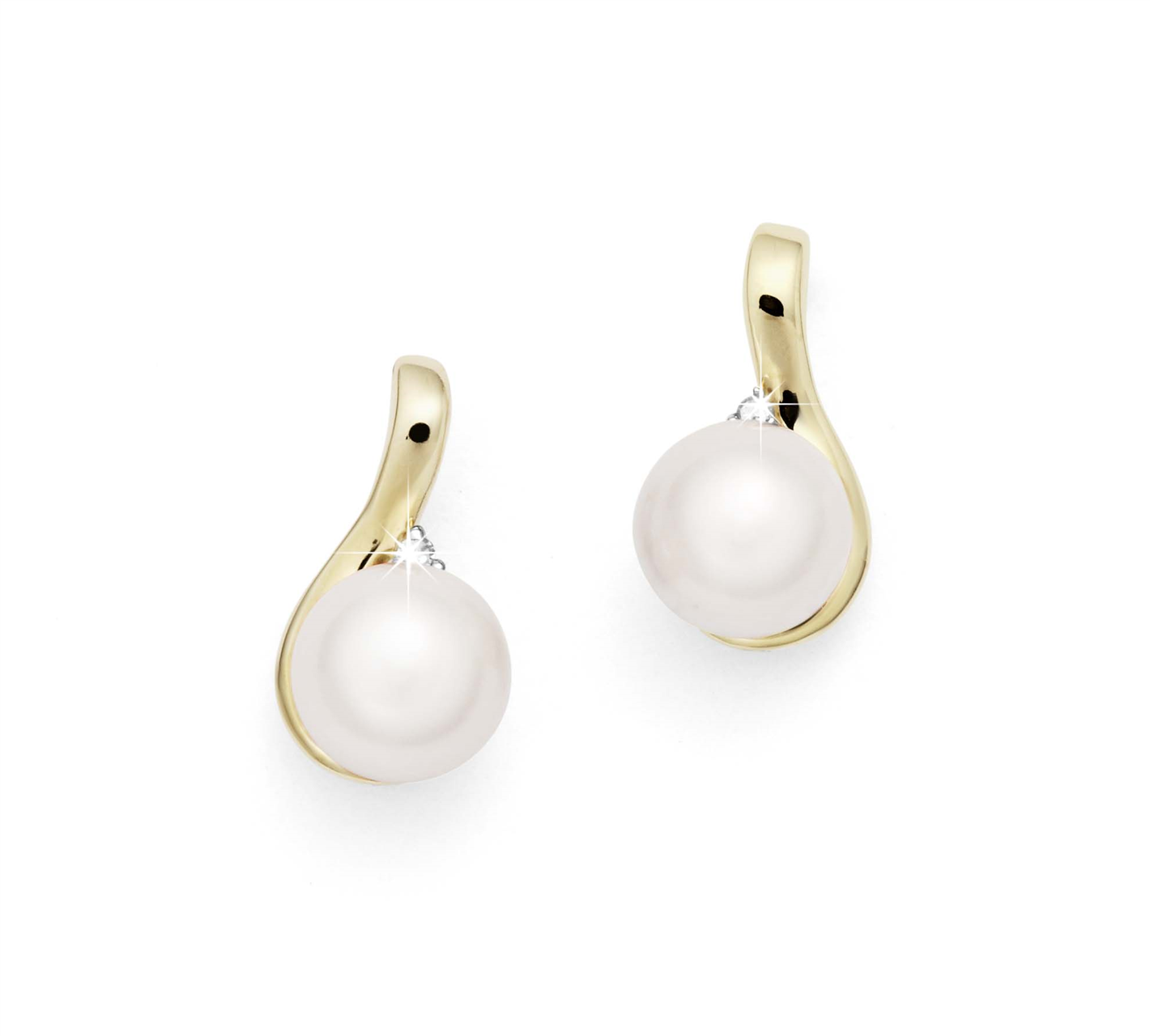 MP3635 9Y white freshwater pearl and diamond studs AU00536