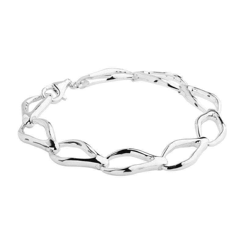 11x21mm silver open leaf shape link bracelet, 18.5cm, antitarnish B6927