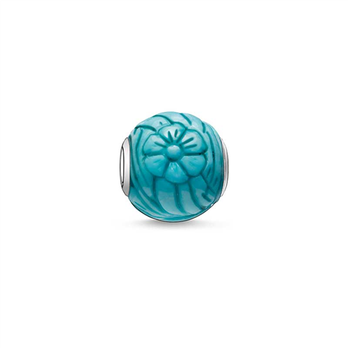* 1 BLUE CARVED FLWR KARMA BEAD TK0023
