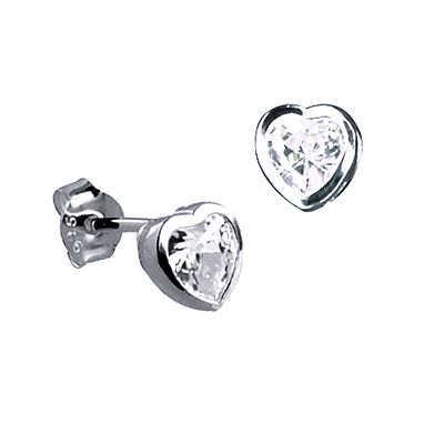 SS CZ BEZEL SET HEART STUDS SE794CZ