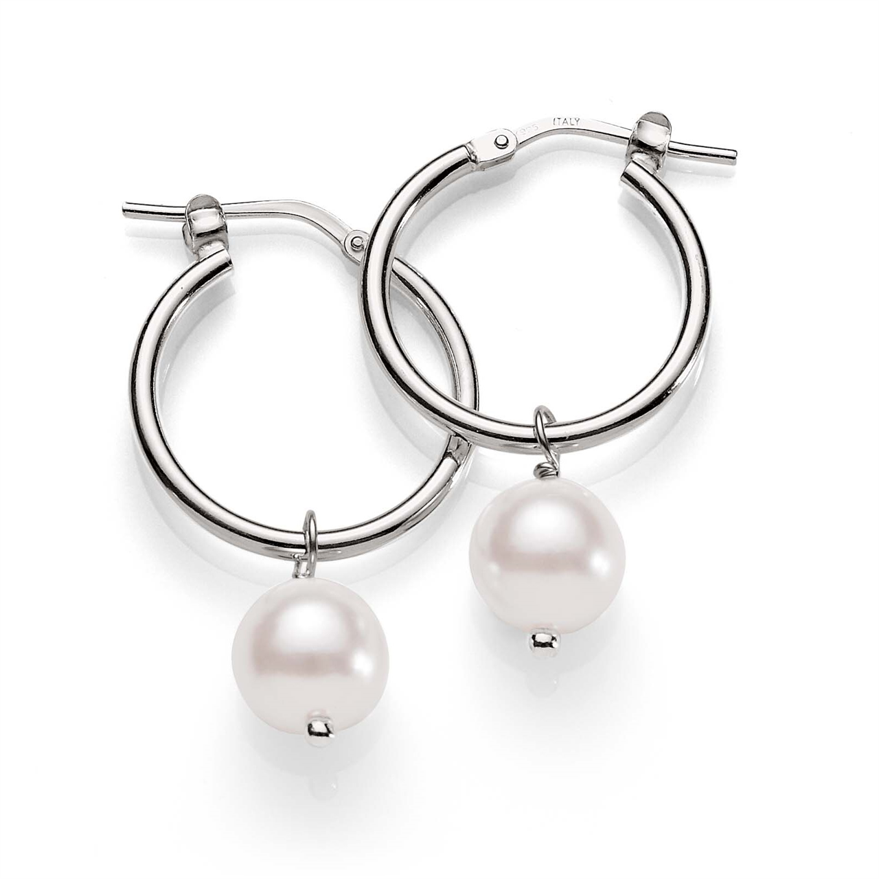 MP3055 SS 15mm 2mm polished tube hoops with simulated pearl AG00705