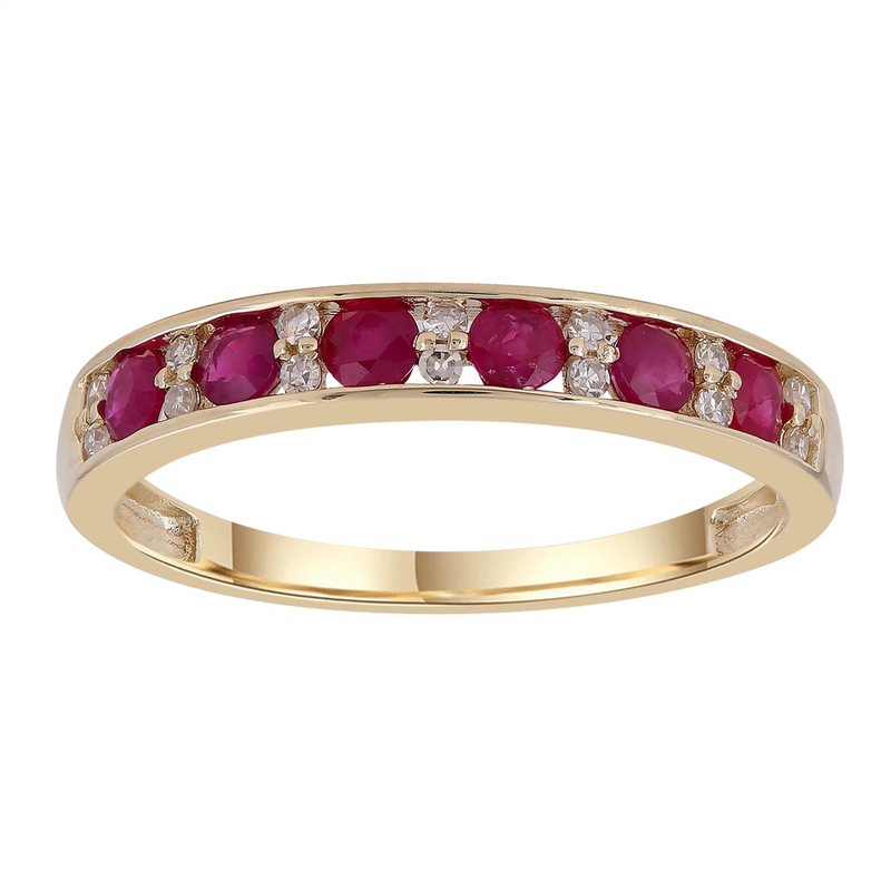 9K YLW GOLD 0.10CT HI I1 DIA RUBY RING R-40762RB-010-Y-N