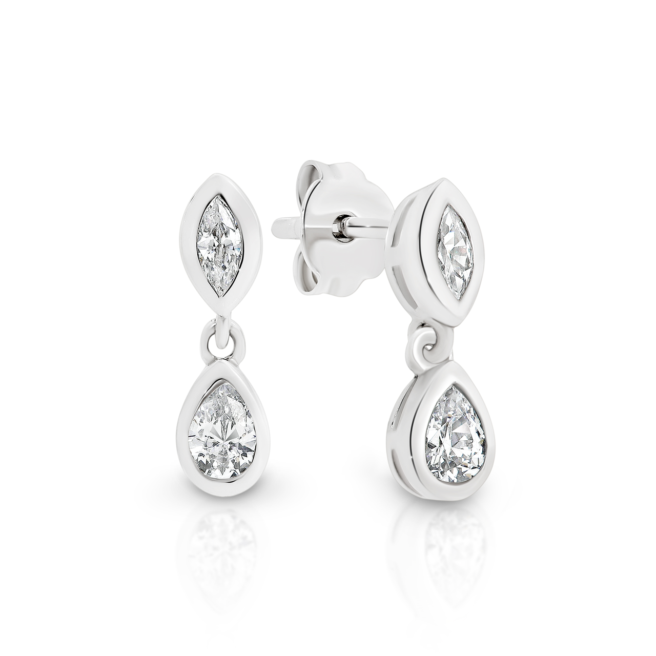 SS CZ double drop stud earrings with marquise and pear shape stones AG01250