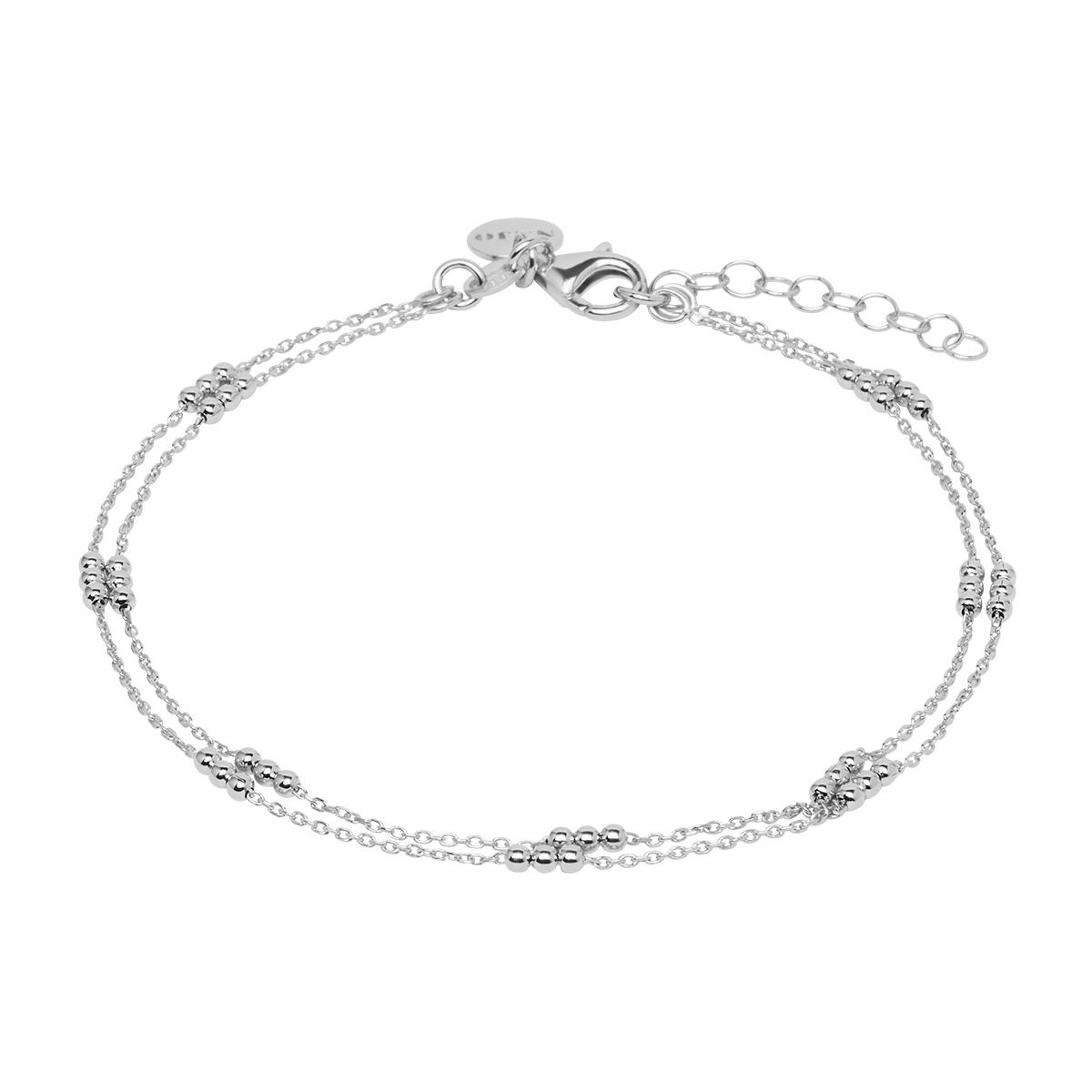 double strand, 1mm di/cut silver link chain blet with stations of 3x2mm beads around, 23cm + 3cm extension A6987