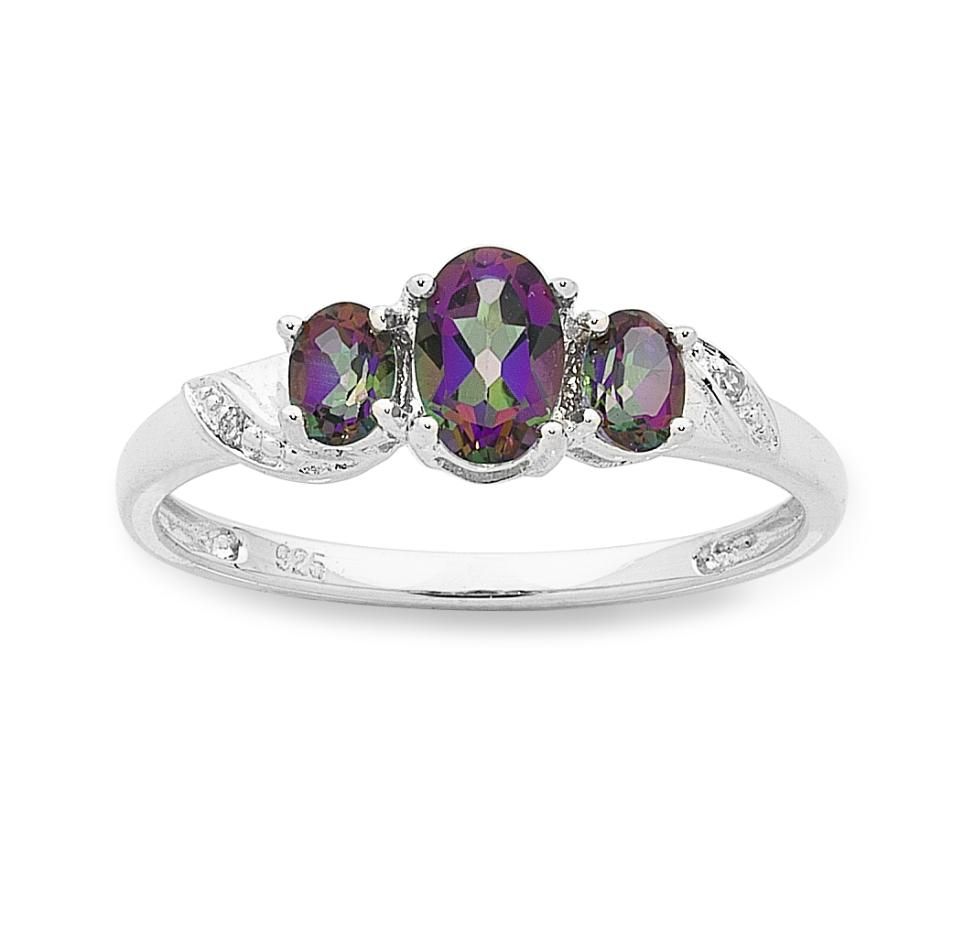 Sterling Silver Mystic Topaz &amp; Diamond Ring M2024