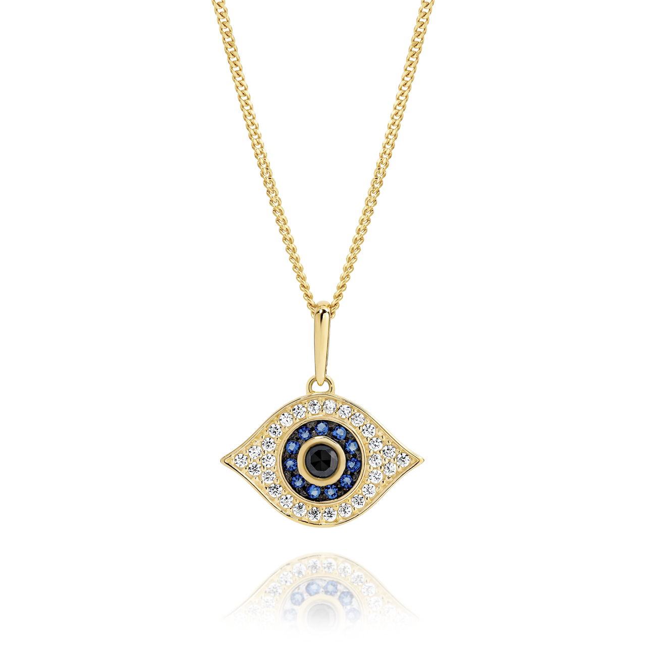 9Y eye pendant with sapphire colour and black and white CZ AU01511