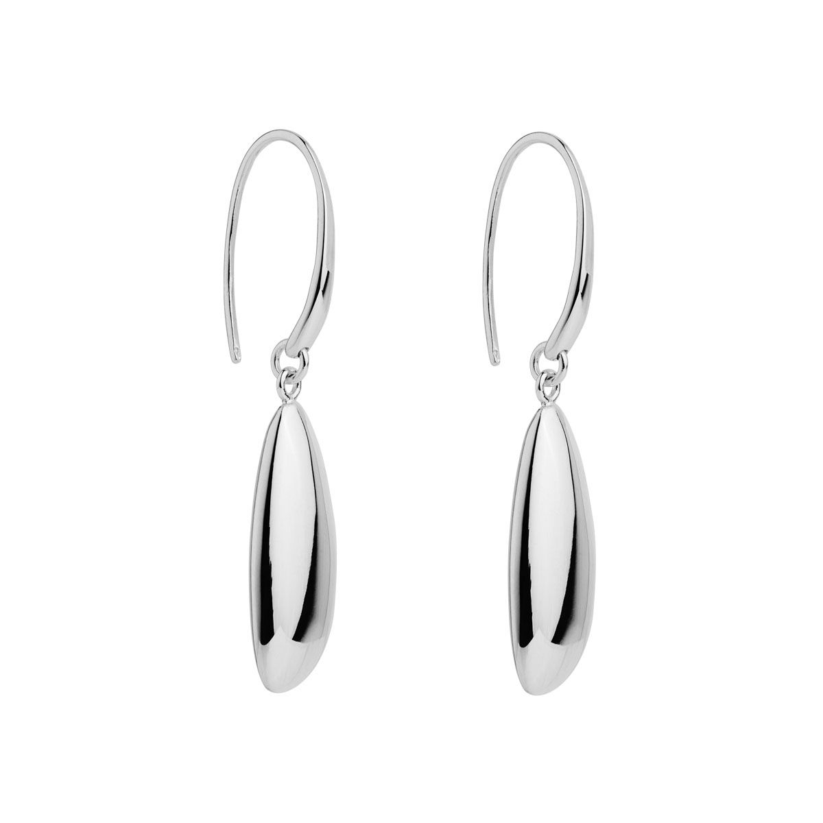 10x43mm, silver irregular puffed pebble shape earring with swinging hook E7254