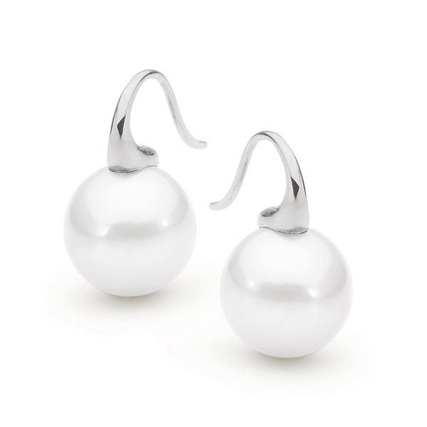 S/S white Edison round 12mm short plain hook earrings IP767ESSW
