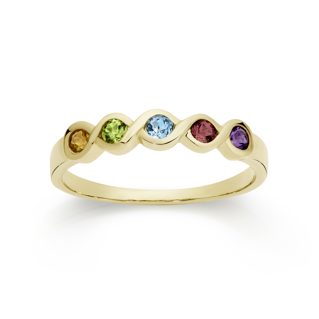 9Y multicolour twist ring with amethyst, blue topaz, citrine, pink tourmaline, and peridot AU00400