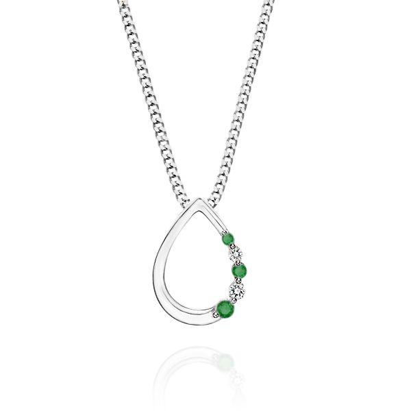 9W 0.02ct diamond and emerald open pear shape pendant AU01099