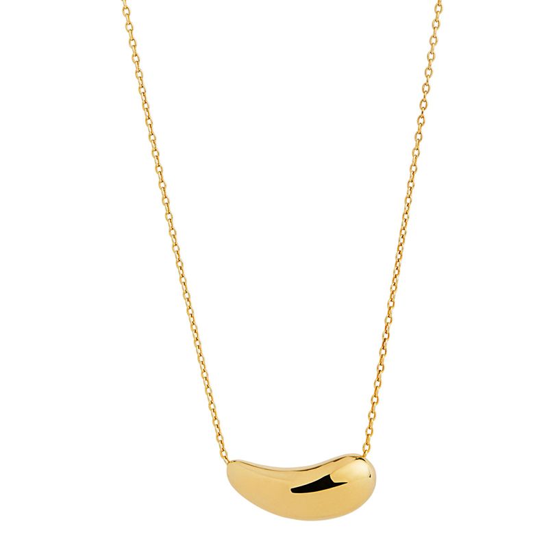 10x25mm yellow gold (14k 2mc) silver elongated bean shape pendant on 1mm link chain, 45cm +5cm ext, antitarnish N7301