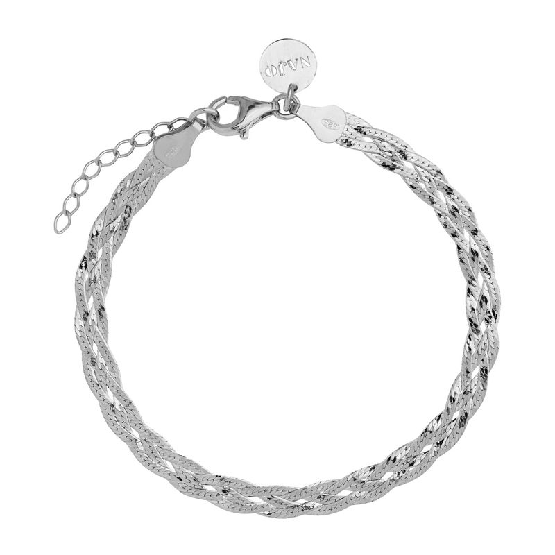 6mm, 4-strand plaited diam.cut silver herringbone chain bracelet, 18.5cm plus 3cm ext, antitarnish B6997