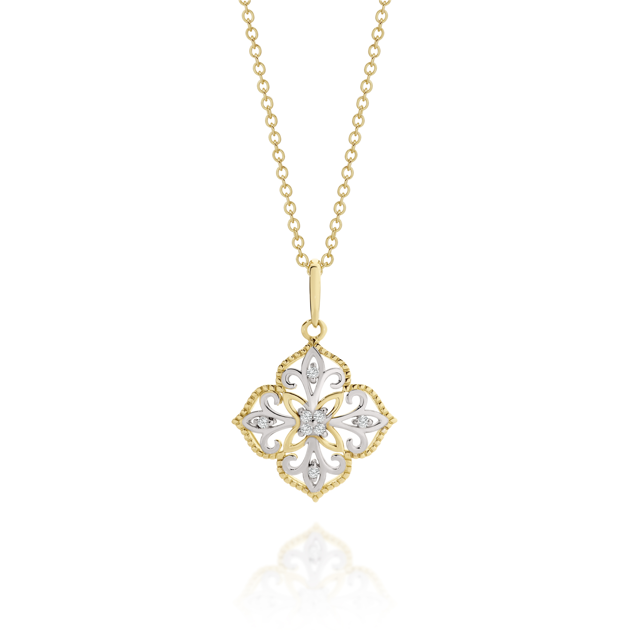 9YW vintage inspired millgrain filigree CZ pendant AU00461