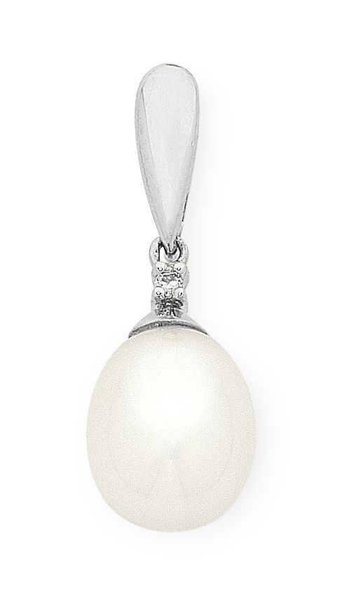 9ct White Gold Pearl &amp; Diamond Pendant M2934