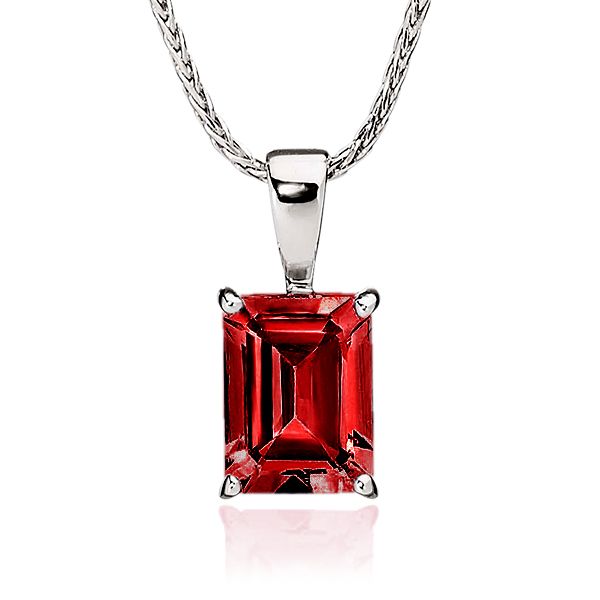 SS garnet emerald cut pendant AG01165