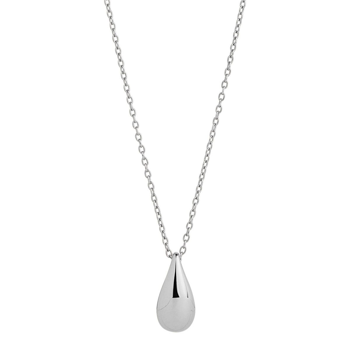 8x17mm silver teardrop shape pendant on 1mm link chain, 45cm+5cm ext, antitarnish N7304