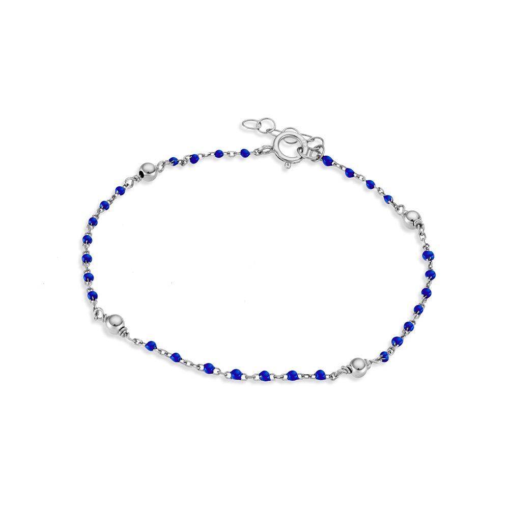 dpi Sterling silver beaded bracelet with dark blue details 16.5 + 1.5CM BR351-S