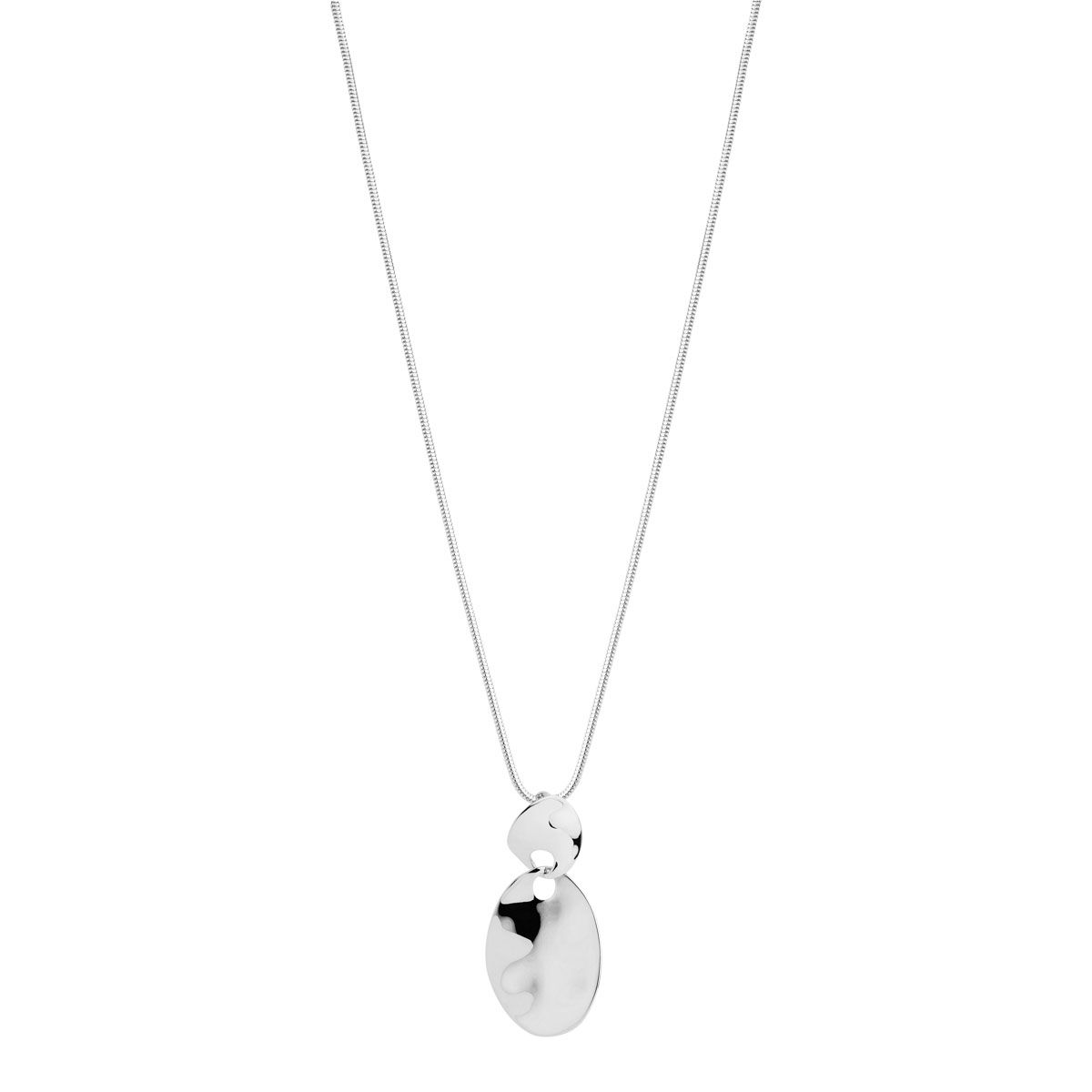 20x34mm silver disc   dimpled teardrop shape pendant on C0031-55cm 1.4mm silver snake chain, antitarnish N7211
