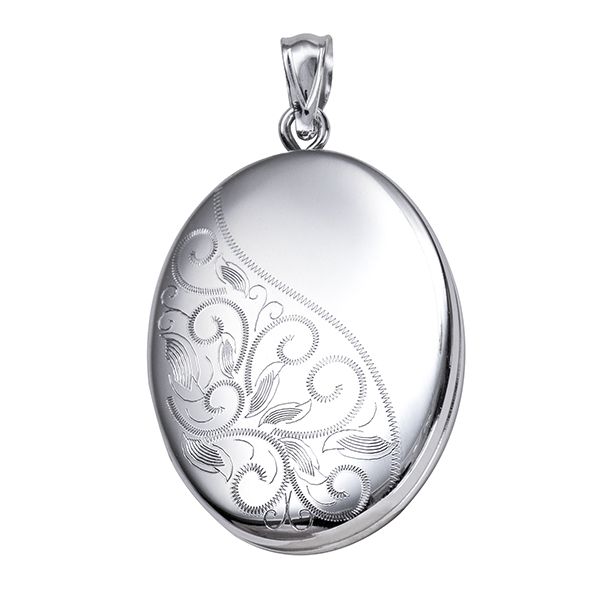 SS 25X20MM PATTERN OVAL LOCKET L268