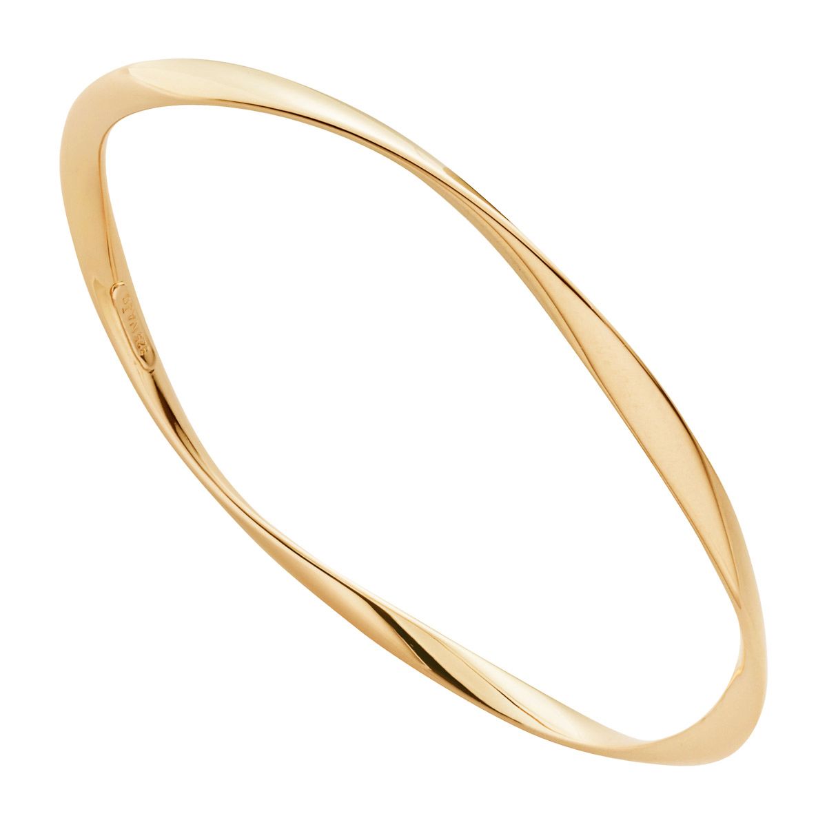 3.8mm twisted ribbon hollow-tube, yellow gold(14k 1mc) plated bangle, 65mm inner diam, antitarnish B5134