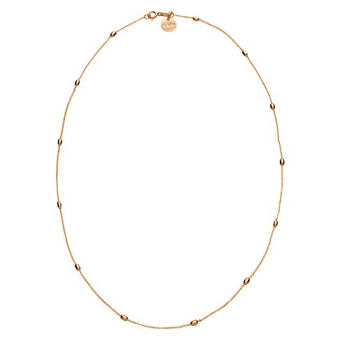 1mm yellow gold (18k 3mc) silver chain with oval beads stationed around 45cm, antitarnish N3241-45