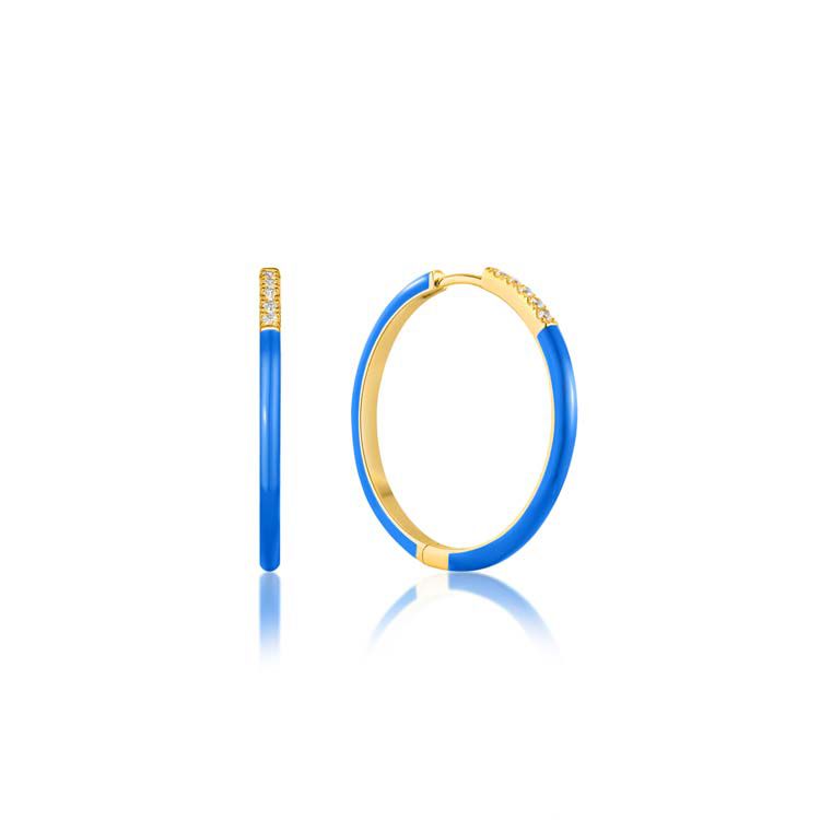 2A NEON BLUE ENAMEL/ CZ GOLD HOOPS E040-04G-NB